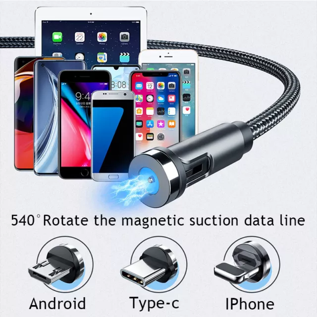 Câble de Chargeur Magnétique, AVIWIS 3 en 1 3A Charge Rapide et Synchro  Données Câble Aimanté avec Micro USB, Type C, Ip Adaptateur pour Phone