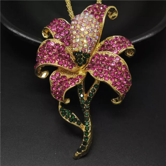 New Fashion Lady Rose Rhinestone Bling Flower Crystal Pendant Women Necklace
