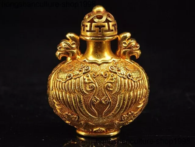 Old China Chinese bronze 24k gold Gilt Feng Shui animal bird statue snuff bottle