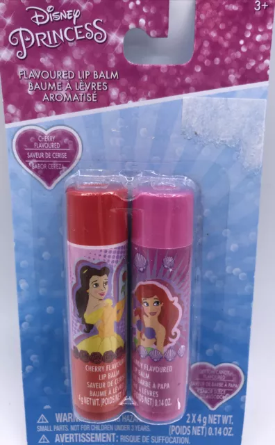 Disney Princesses (2) Cherry + Cotton Candy Flavored Lip Balm 0.14oz Chap Stick