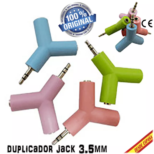 ADAPTADOR COLOR DUPLICADOR LADRON AUDIO JACK 3.5 mm 1 Macho a 2 Hembras DIY