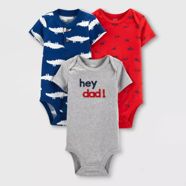 Carters Baby Boy Bodysuit Lot of 3 Hey Dad  NWT Cotton NB 3 6 12 24 Navy Red