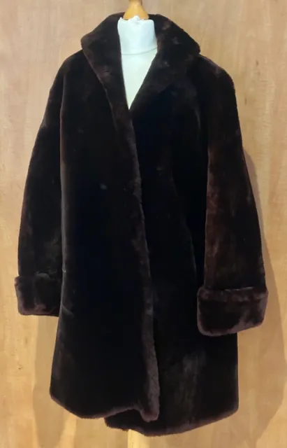 Vintage Mid Century Brown Beaver Lamb Fur Coat Size 12/14 Shawl Collar