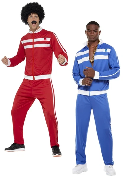 Mens Tracksuit Costume 1980s 80s Shell Suit Adults Fancy Dress Outfit Scouser