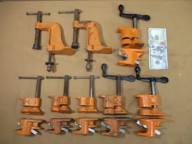 7 Vintage Jorgensen Pony Pipe Clamps & Hold Downs 50 & 52 Series 3/4" & 1/2" LOT