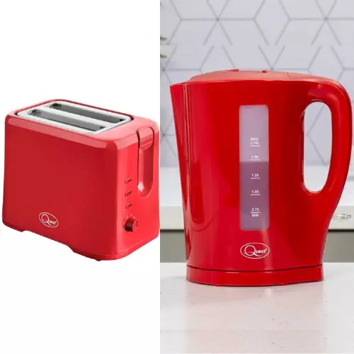 Quest Red 2 Slice 870W Wide Slots Toaster & 1.7 Litre Jug Kettle Set