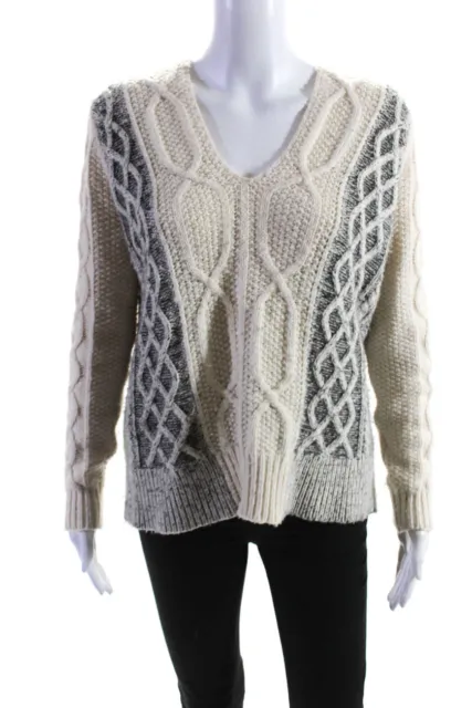 Derek Lam 10 Crosby Womens V Neck Sweater White Gray Cotton Size Small