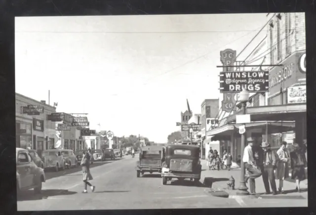 Real Photo Winslow Arizona Downtown Street Scene Old Cars Az Postcard Copy