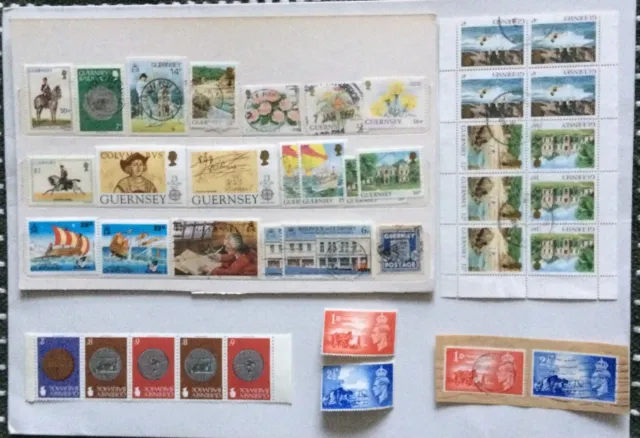 Selection of stamps from Guernsey on stock card. See photos.