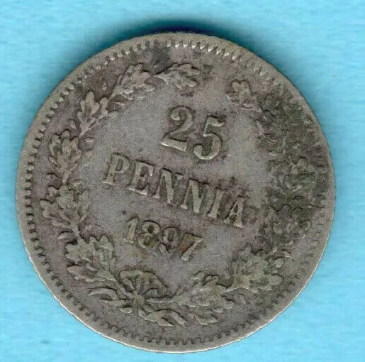 Russia Finland Silver Coin 25 Pfenings 1897 Finnland Suomi 2894