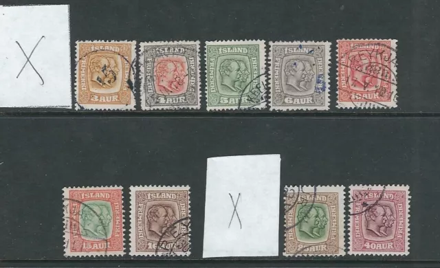 ICELAND 1907-08 CHRISTIAN X AND FREDERIK (Sc 71-82 short 71 and 79) F/VF USED