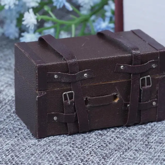 1:12 Doll House Luggage Box Miniature Leather Wood Toys Suitcase D7Q6