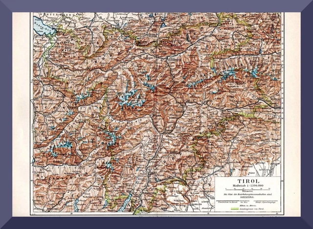 Stadt In Tirol österreich 4 Buchstaben VECCHIA MAPPA + TIROLO + 1895 + Dolomiti, Alto Adige, Ötztal, Zillertal