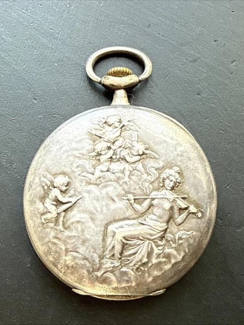 Ancienne Montre Gousset Argent Massif - Mécanique à Remontoir, Style Art Nouveau, Pour Pièces Ou Collection