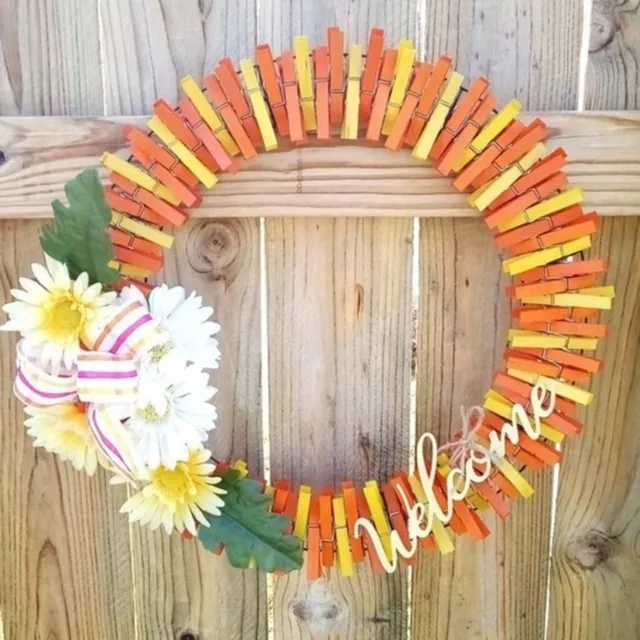 Hand Crafted Yellow & Orange Clothespin Wreath 18" Welcome Sign/Floral Decor