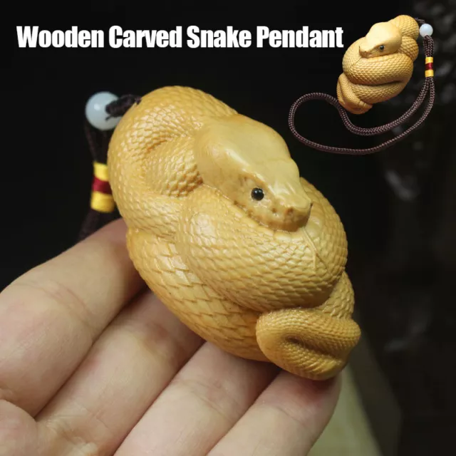 Carved Snake Pendant Wooden Figurines Car Hanging Ornaments Decor Souvenir Home