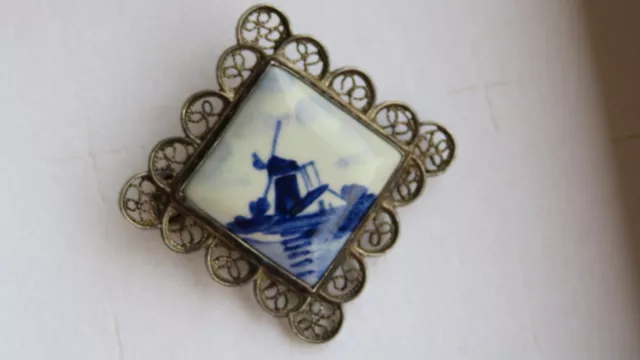 broche ancienne argent Delft