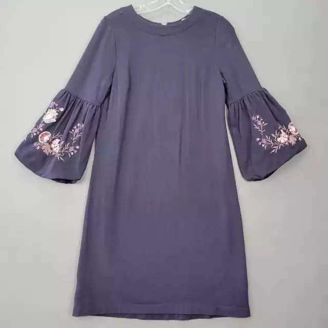 Loft Womens Dress Midi Size S Blue Stretch Cottage Embroidery Shift 3/4 Sleeve