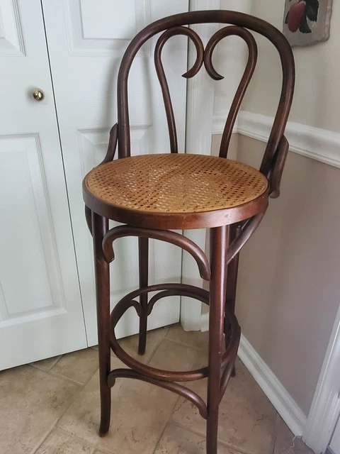 Vintage Mid Century Cane Bentwood Rattan Counter Cafe Bar Stool