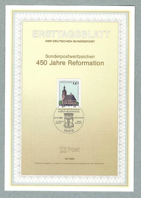 ETB, Deutsche Bundespost Berlin, Ersttagsblatt 16/1989 - 450 Jahre Reformation