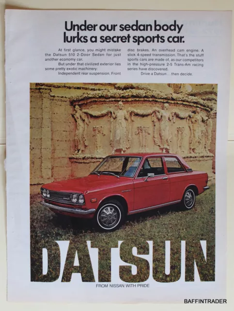 Datsun 510 2 Door Sedan  Magazine Print Ad 1972 8 x 11