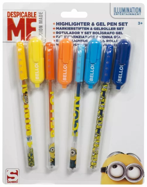 MINION Kids Gel Pens & Highlighter Set Minions Pencil Case Fillers Gift Idea