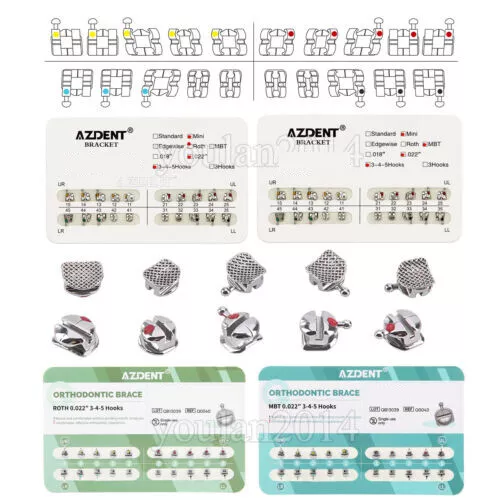 AZDENT Staffe Ortodontiche Dentali Apparecchi Metallo Sferici MBT/Rosso 022 Ganci 345