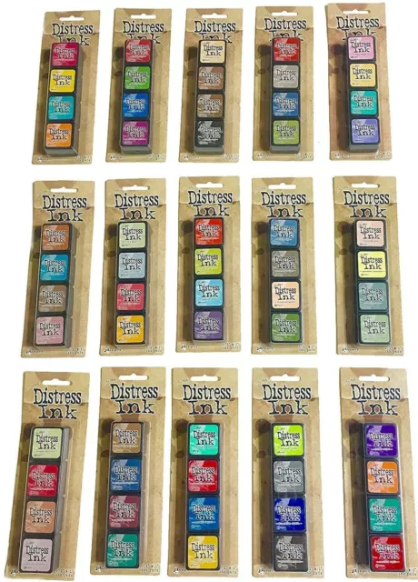 Ranger Mini Distress Ink Pad Set 4pk,Tim Holtz CHOOSE from 15 kits / Storage Tin