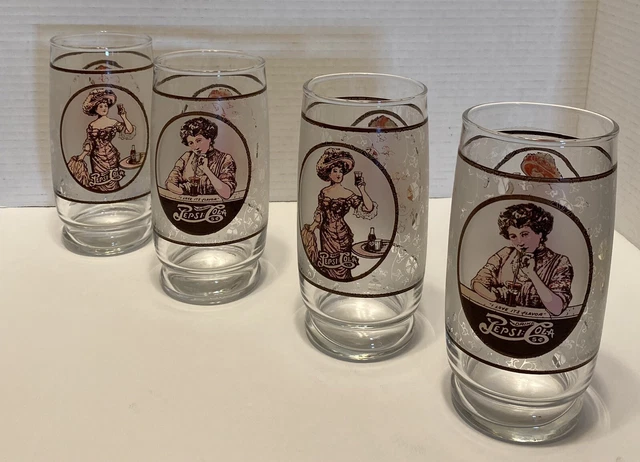 Pepsi Cola 16oz. Vintage Gibson Girl Glasses 1970’s Set Of 4