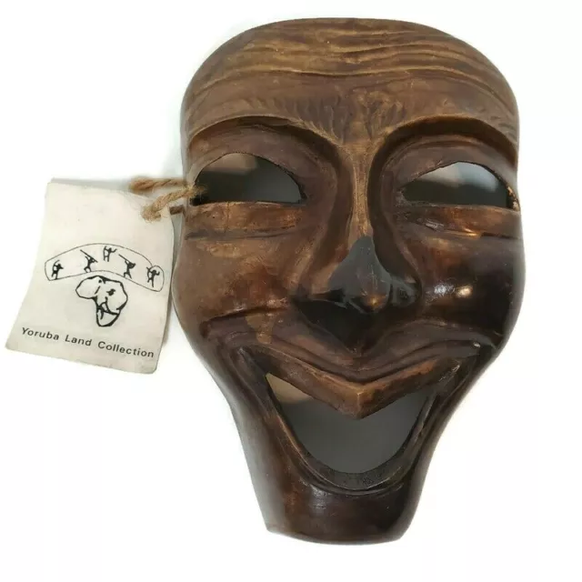 Yoruba Land Collection Brass African Tribal 6.5" Happy Mask Sculpture Wall Decor