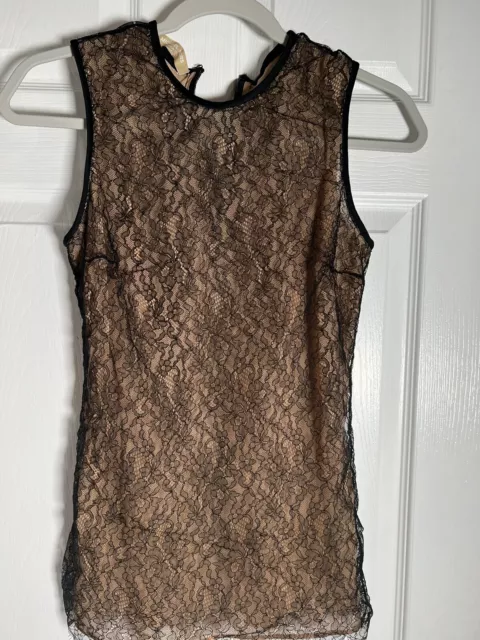 Michael Kors Size S Womens Sleevless Top Blouse Collar, Black Lace On Nude Mint