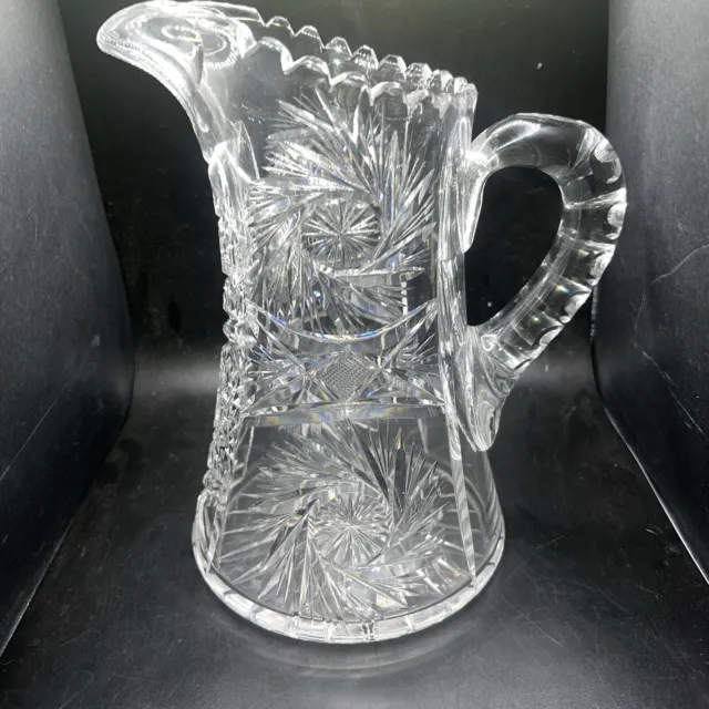 Vintage American Brilliant Cut 9 1/2" Crystal Glass Pitcher Pinwheel - HEAVY