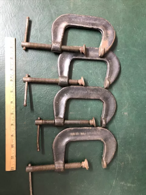 LOT OF (4)  Heavy Duty Cast Iron  HARGRAVE CINCINNATI 3" USA C-Clamps #44
