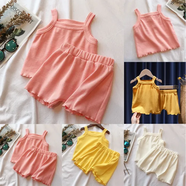Kids Toddler Baby Girls Summer Clothes Vest Tank Tops + Short Pants 2Pcs Outfits