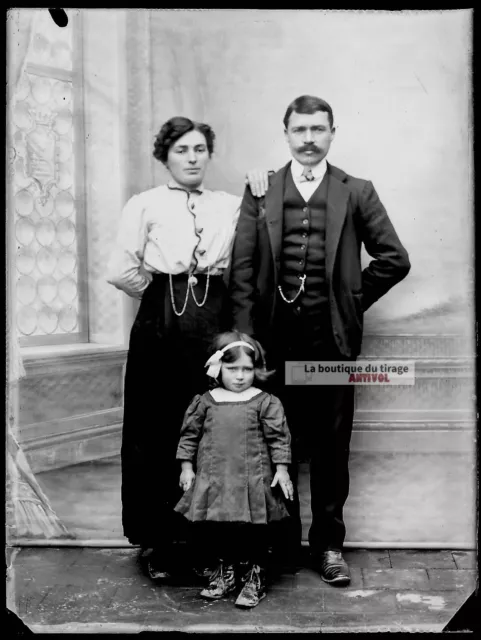 Plaque verre photo ancienne négatif noir et blanc 9x12 cm famille enfant vintage