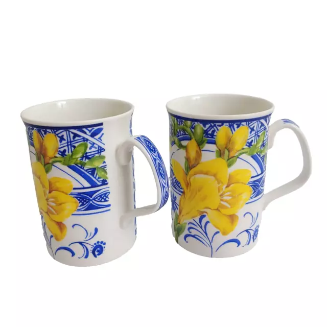 2x ROYAL DOULTON Mugs Expressions Blue China Florals Julie Naylor Coffee Cups