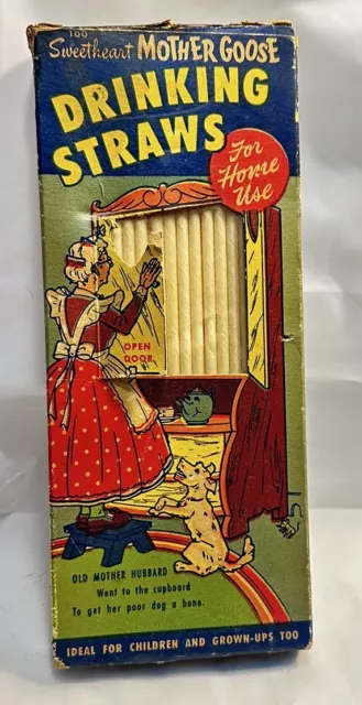 Vintage Sweetheart Brand Mother Goose Drinking Straws Box Made in Baltimore Md