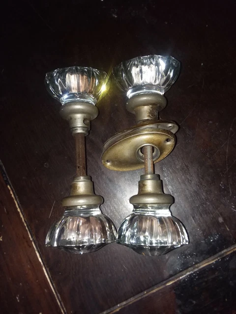 2 Paires De Boutons De Porte Verre Cristal Antique