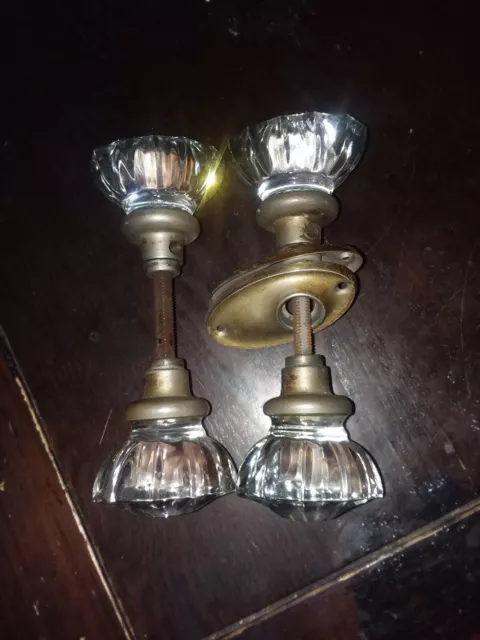 2 Pairs Of Antique Glass Crystal Door Knobs