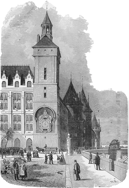 PARIS (ÎLE de LA CITÉ): LA TOUR de L'HORLOGE et LA CONCIERGERIE - Gravure du 19e