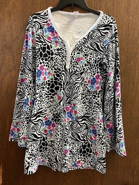 Candies Medium Animal Print Sleep Shirt Bell Sleeves Cotton