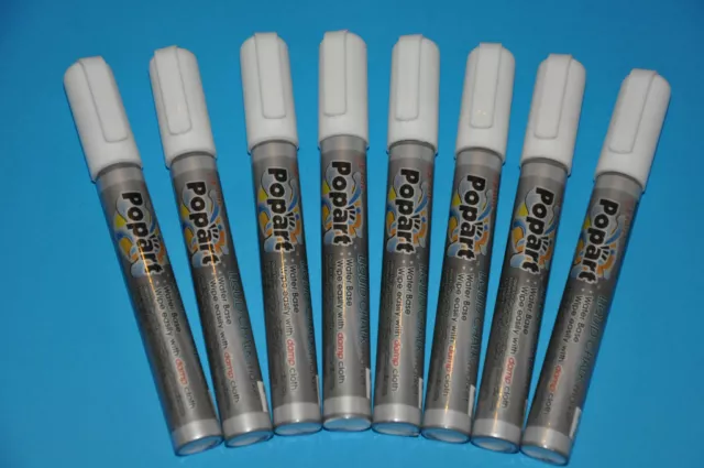 8 x WHITE Liquid Chalk Marker Pen 5MM for Board and Glass Sign Wet Wipe