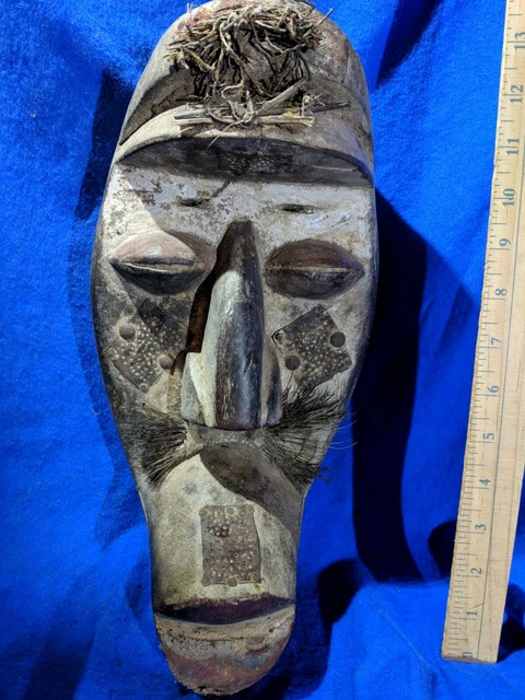 Old African Mask with Bold Carved Details — Authentic Handmade Wood African Art