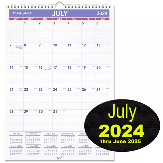ATAGLANCE PMA228 20242025 July 2024 Academic Year Wall Calendar, 12