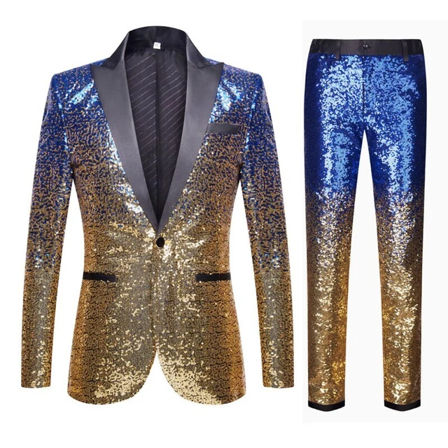 Blazer + Trousers)Men Fashion Casual Wedding Banquet Dance Party Sequin Costumes