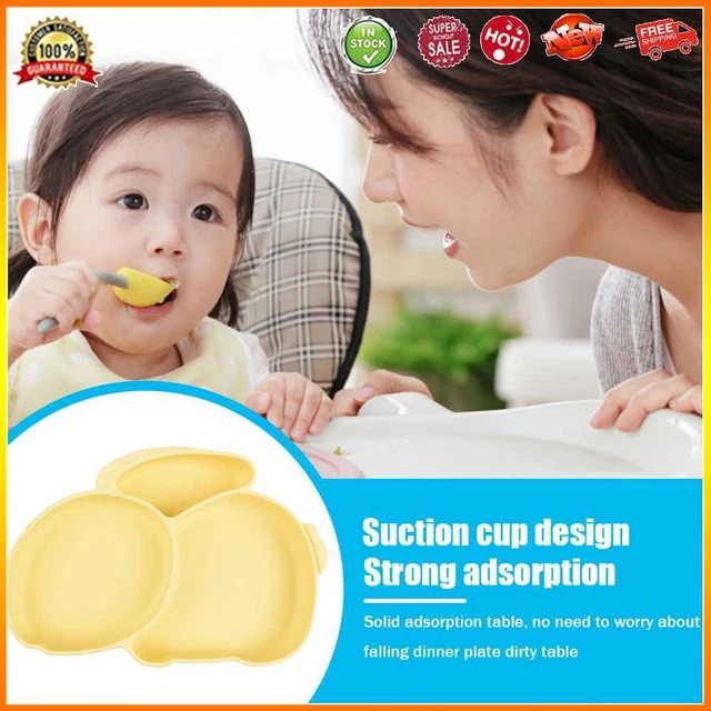 Cartoon Children Dishes Cute Silicone Baby Feeding Dishes Baby Cutlery (Yellow)