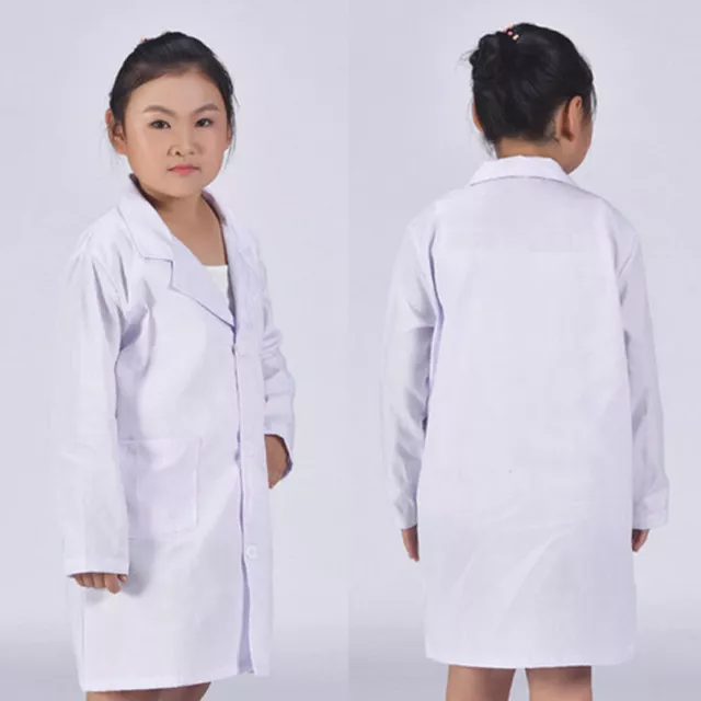 Kids White Lab Coat Doctors Scientist Children Fancy Dress Costume Girls Boys W