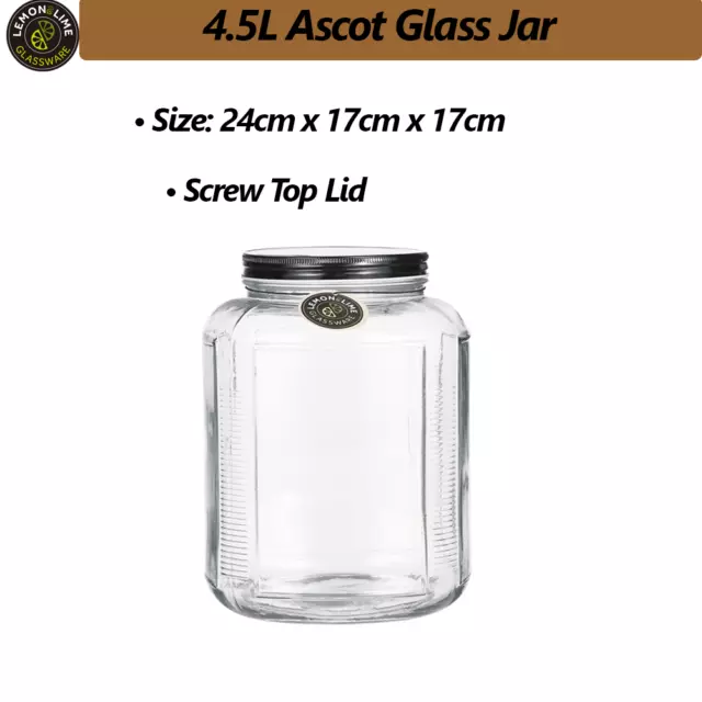 4.5L Large Ascot Glass Jar Air Tight Food Kitchen Storage Canister Container