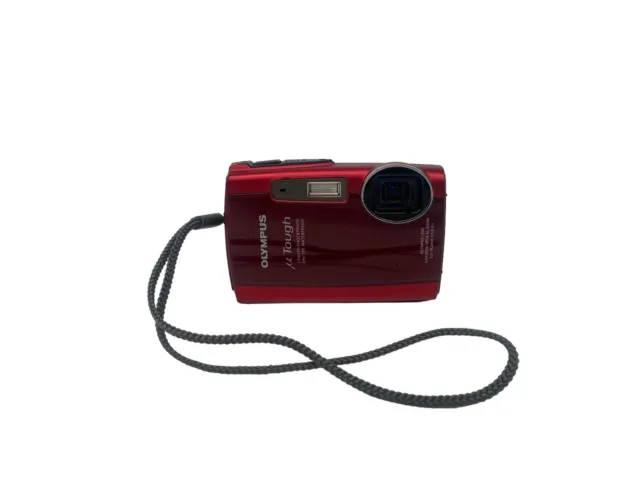 Olympus µ Tough-3000 Waterproof Compact Camera Red Working - No Charger Included