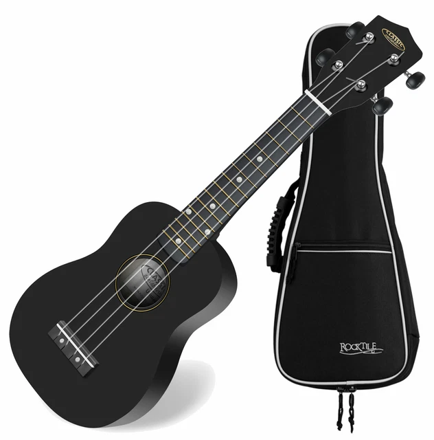 Ukulele Guitare Soprano 4 Cordes Bois Érable Hawaii Uke 15 Fret Noir avec Housse